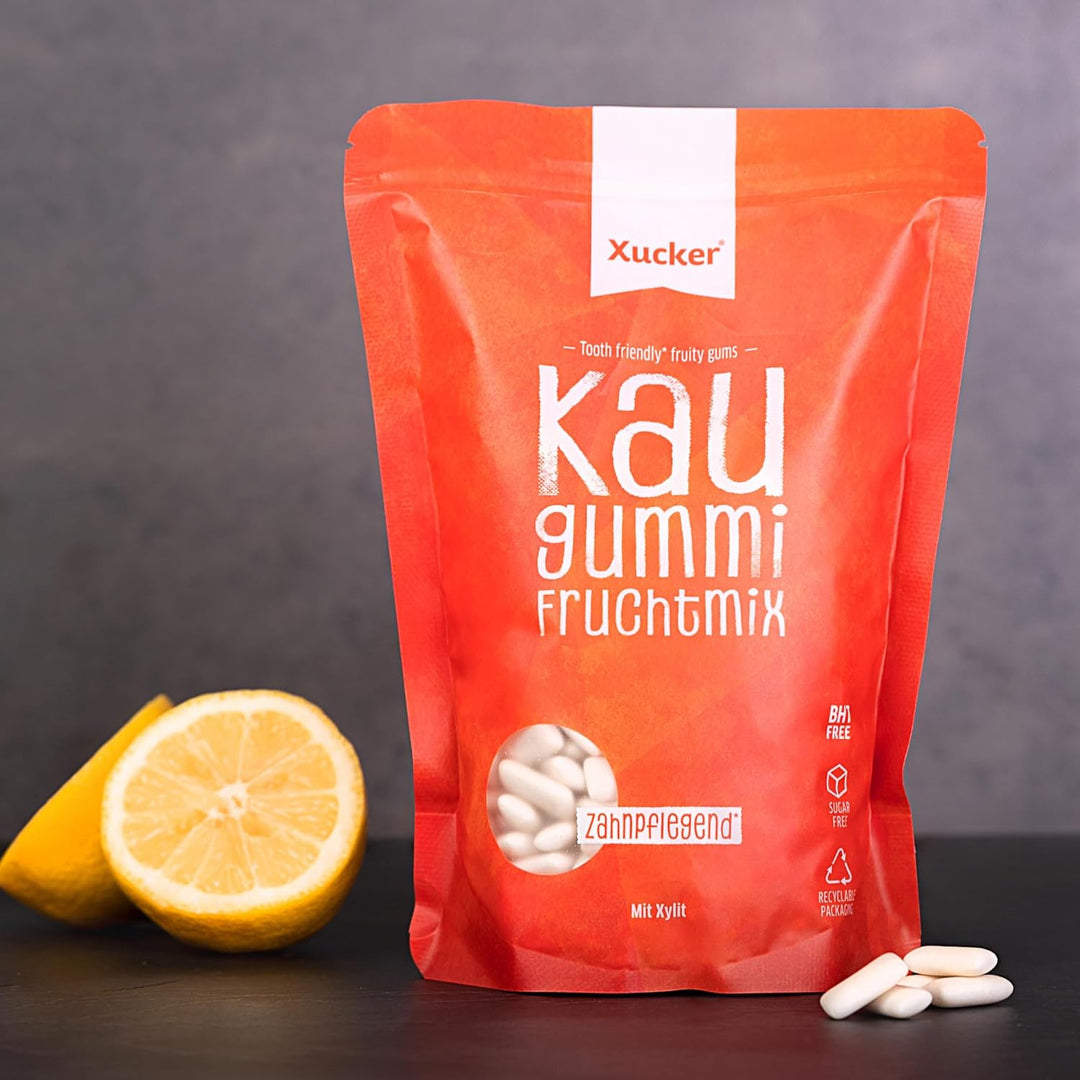 Xucker Zuckerfreie Zahnpflege Kaugummis Fruchtmix - Xylit Kaugummi zuckerfrei mit Frucht-Geschmack I