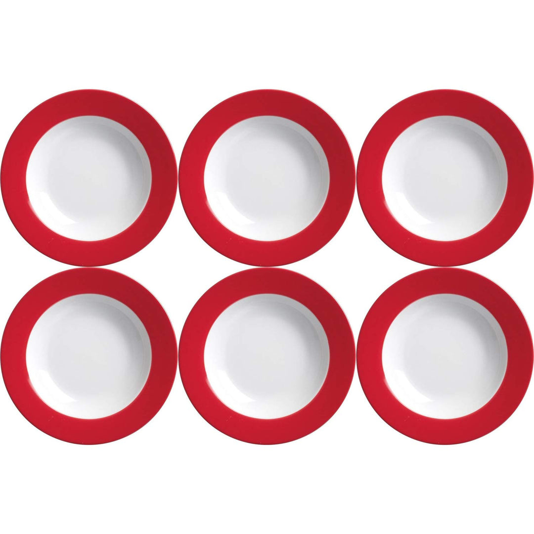 Ritzenhoff & Breker Doppio Suppenteller, 6er Set, Teller tief mit farbigem Rand, Essteller, Porzella