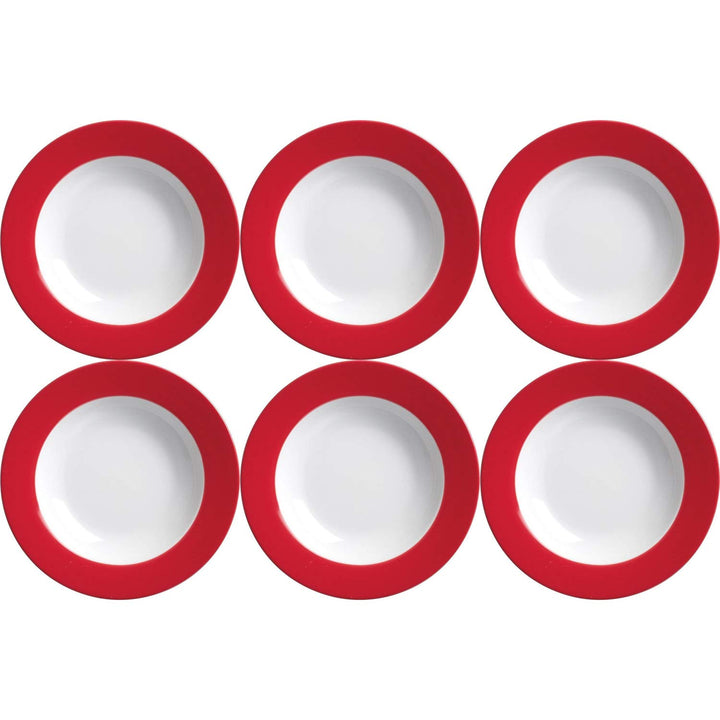 Ritzenhoff & Breker Doppio Suppenteller, 6er Set, Teller tief mit farbigem Rand, Essteller, Porzella