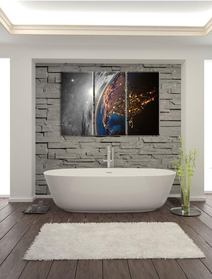 Pixxprint 3D-Rendering von detaillierten bunten Erde B&W Detail 3-Teiler Leinwandbild 120x80 Bild au