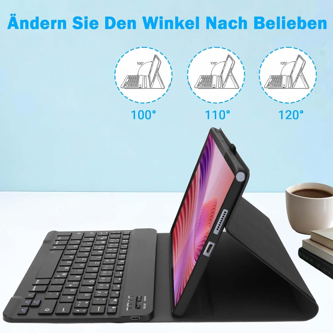 Tastatur Hülle für Lenovo Tab 10.1 Zoll 2025, Bluetooth Magnetisch Abnehmbarer QWERTZ Keyboard für L