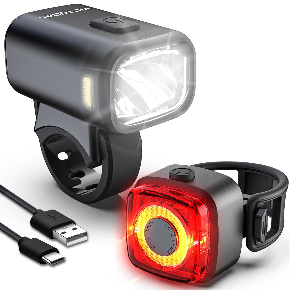 VICTGOAL Fahrradlampe Set StVZO Zugelassen, 50 Lux Fahrrad Lichter LED Set mit IPX5 Wasserdicht, Fah