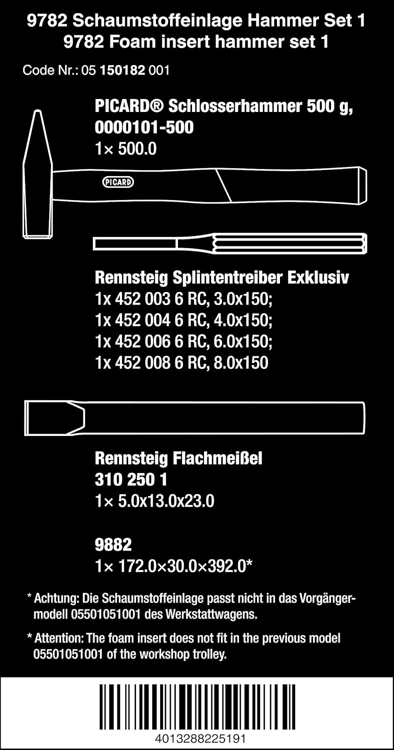 Wera 05150182001 9782 Schaumstoffeinlage, Hammer Set 1, 6-teilig 9782 Hammer Set 1, 9782 Hammer Set