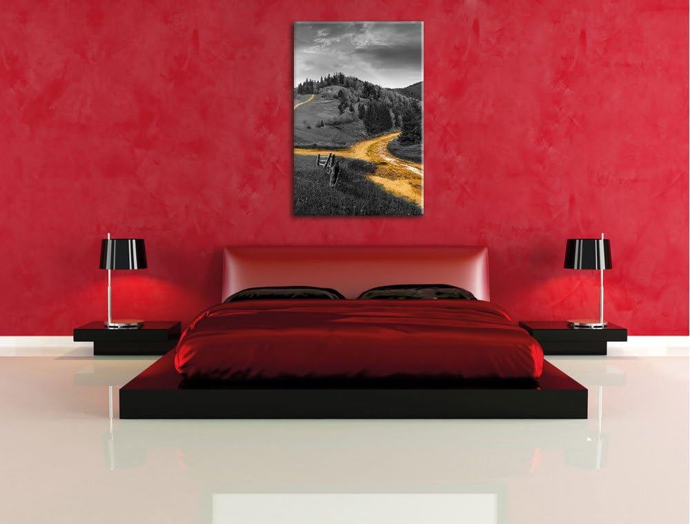 Pixxprint Verträumte Berglandschaft schwarz/weiss, Format: 70x100 auf hochkantiges Leinwand, XXL rie