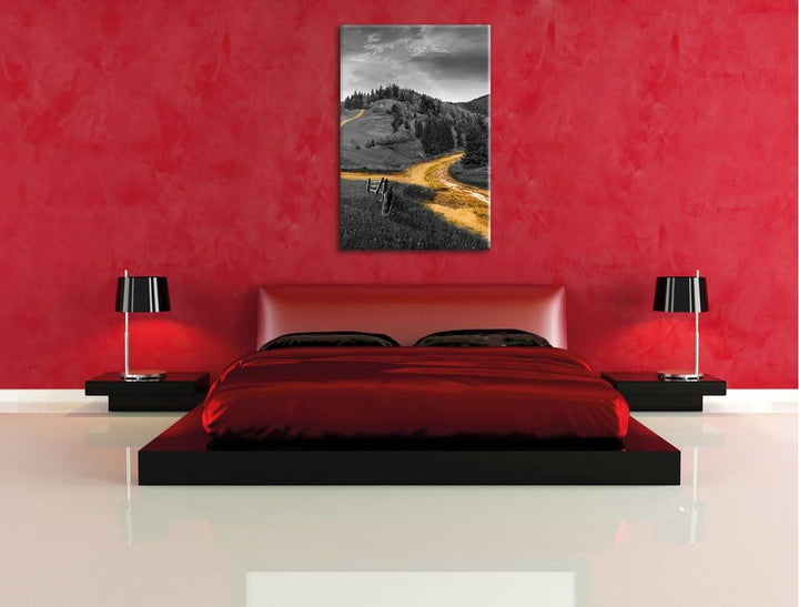 Pixxprint Verträumte Berglandschaft schwarz/weiss, Format: 70x100 auf hochkantiges Leinwand, XXL rie