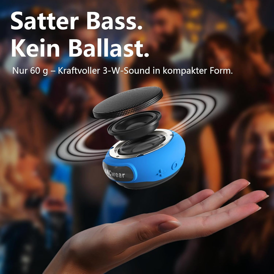 ANCwear Tragbarer Bluetooth-Lautsprecher mit 17 Soundmodi, integriertem Mikrofon, Clip-On-Design, wa