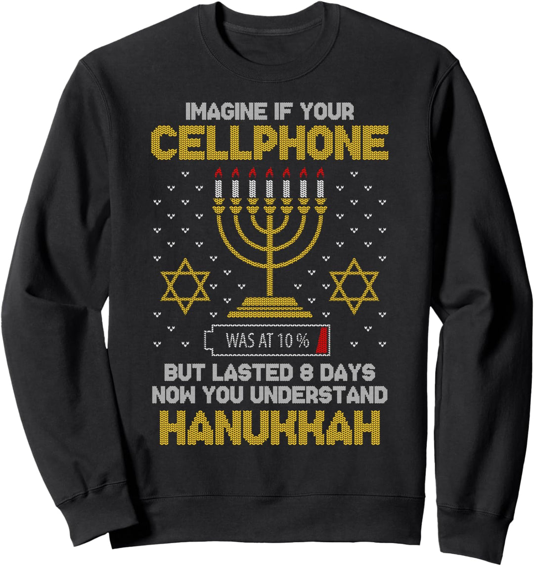 Menorah Handy Akku Hanukkah Jüdisch Ugly Christmas Sweater Sweatshirt