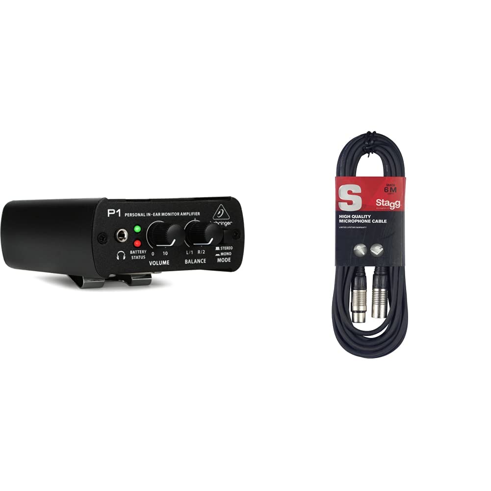 Behringer POWERPLAY P1 Persönlicher In-Ear-Monitor-Verstärker &amp; Stagg Hochwertiges Mikrofonkabel XLR