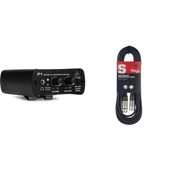 Behringer POWERPLAY P1 Persönlicher In-Ear-Monitor-Verstärker &amp; Stagg Hochwertiges Mikrofonkabel XLR