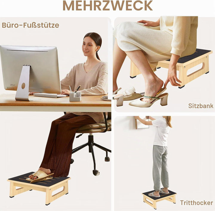 EIN hölzerner Tritthocker 5,3 Zoll für Erwachsene und Senioren mit Rutschfester Gummiauflage, für dr