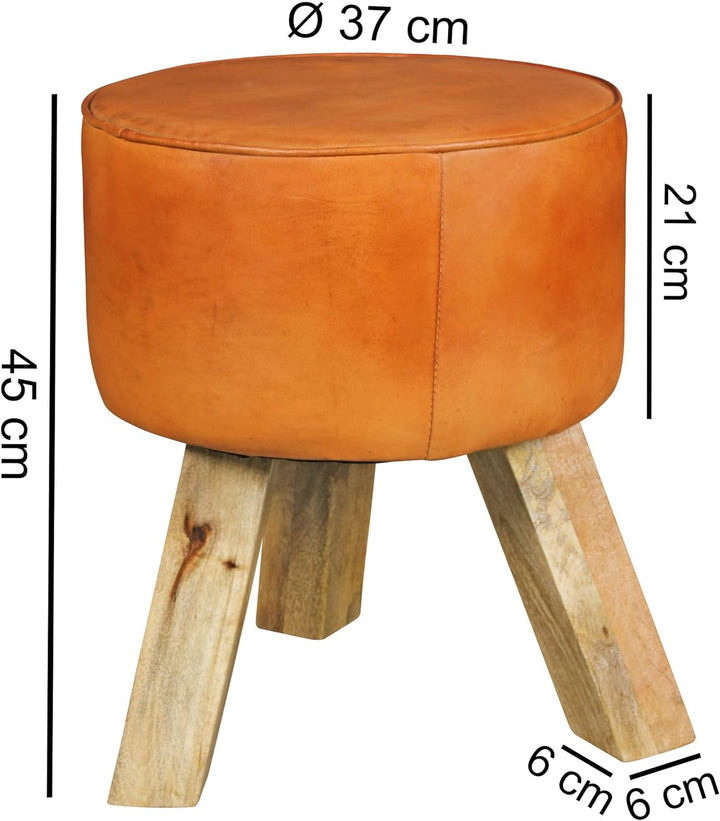 FineBuy Design Sitzhocker FB45553 Holz 37x45x37 cm Modern Fusshocker Rund | Turnbock Lederhocker Hol