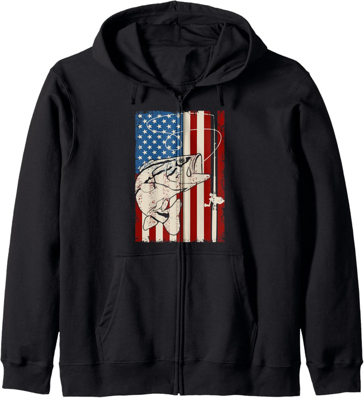 Amerikanische Flagge, Vintage, USA, patriotischer Bassfischer Kapuzenjacke