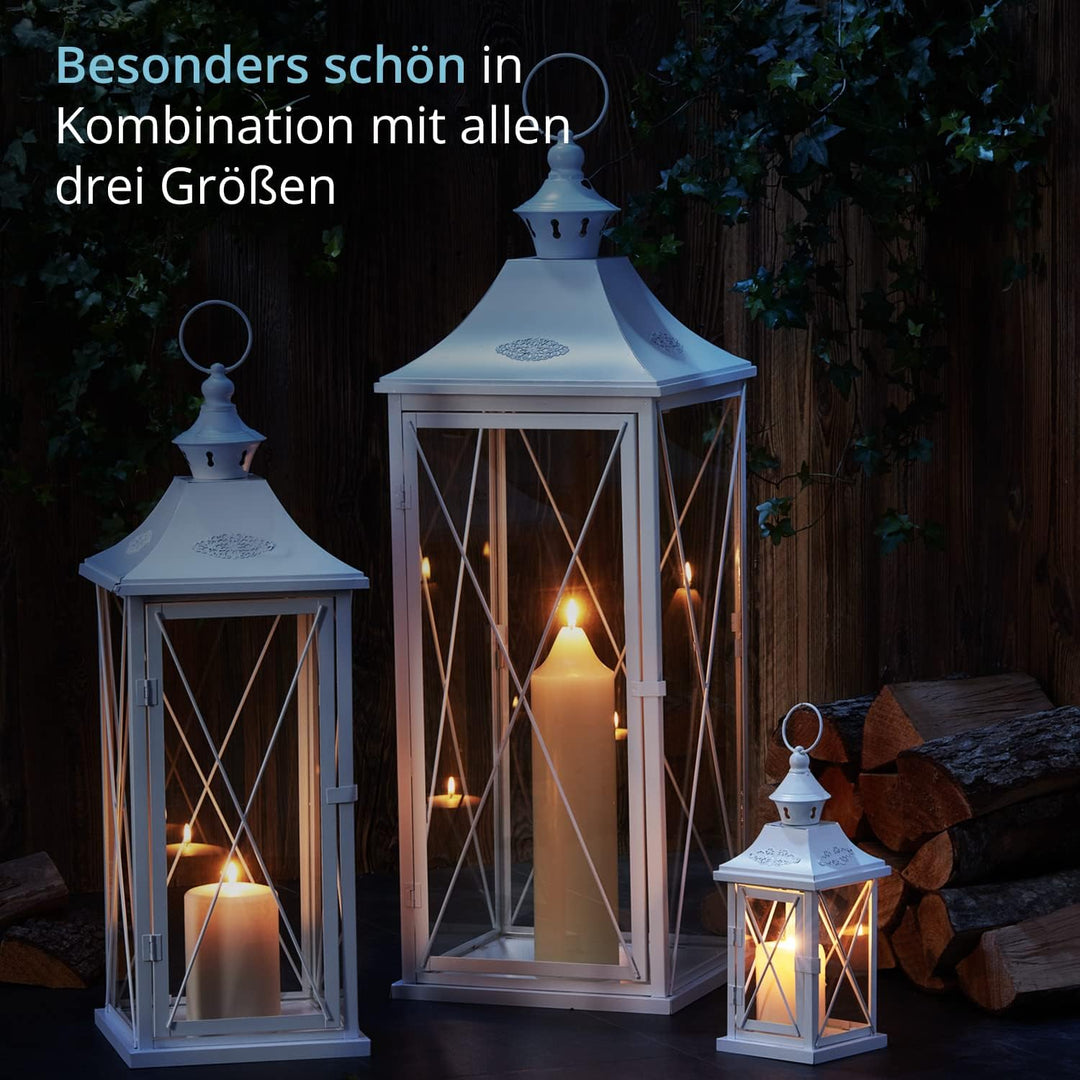 KHG Laterne 30 cm aus Metall/Glas in weiss, matt, Kerzenständer, Kerzenhalter, Outdoor und Indoor, D