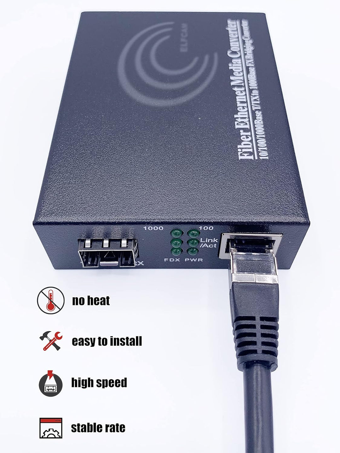Elfcam® - Ethernet-Faser-Konverter, RJ45 Gigabit/Mini-GBiC SFP-Modul (1,25 G SFP Port) Multimode-Ein