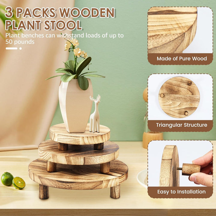 3 Set Blumenhocker Holz Pflanzenhocker Stapelbar Abnehmbar Stabile Unterstützung Pflanzhocker Blumen