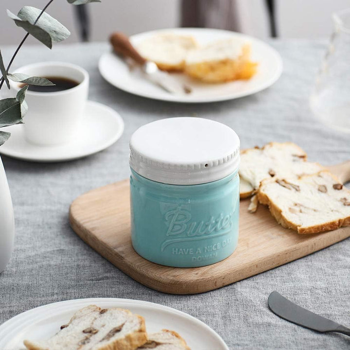 DOWAN Butterdose Keramik, Französische Butterdose mit Deckel, Wassergekühlte Butterdose mit Wasserli