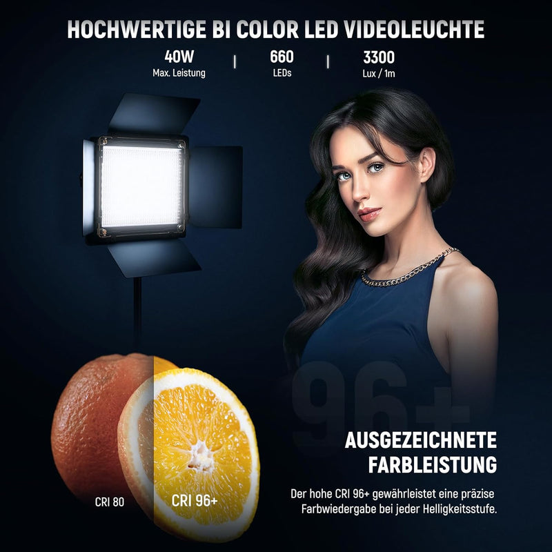 NEEWER 660 LED Videolicht Panel 2 Set mit Stativ: (2) Bi Farbe CRI96+ LED Videoleuchte Fotolicht mit