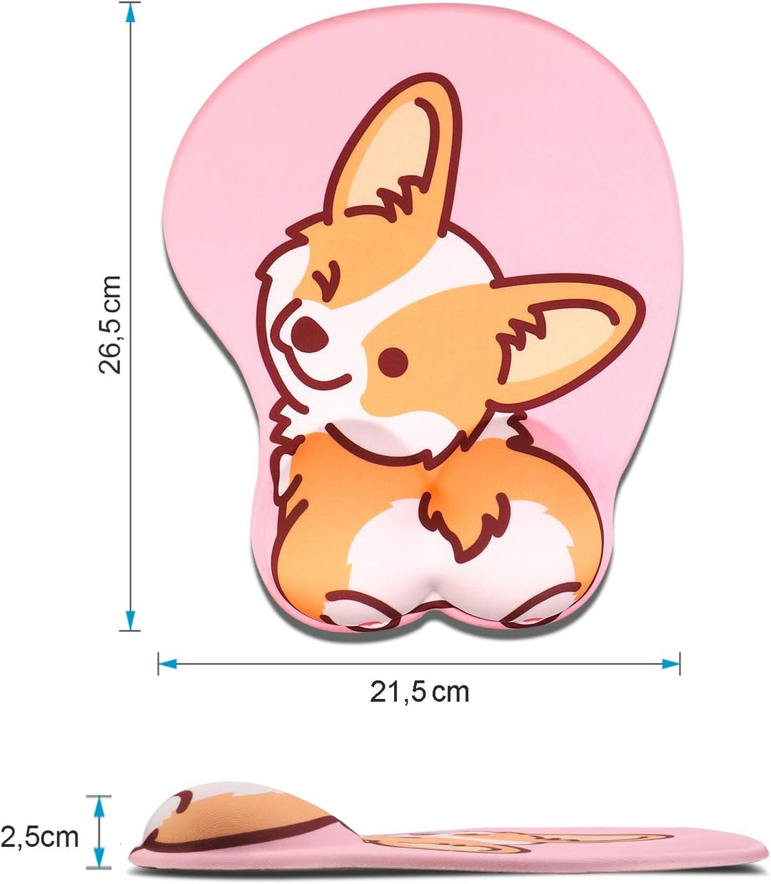 AOKSUNOVA 3D Mauspad mit Gelkissen Ergonomisches Mousepad mit Handauflage niedliche Corgi Motiv Hand