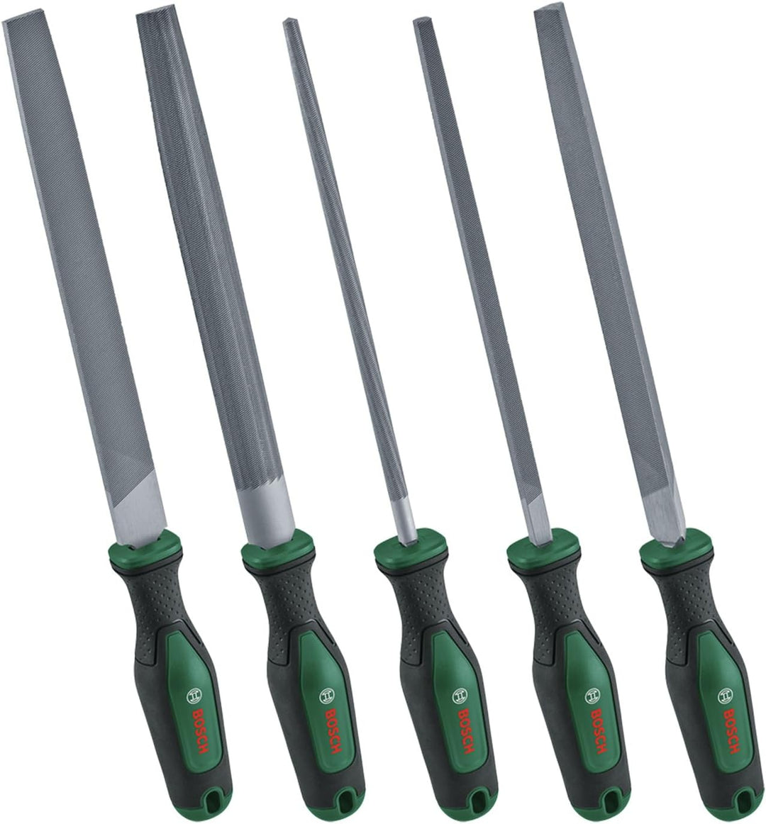 Bosch Feilen Set 5-teilig (Robustes Metallfeilen Set inkl. Rund-/Halbrund-/Flach-/Dreieck-/Vierkantf