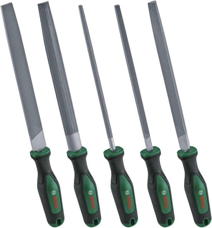 Bosch Feilen Set 5-teilig (Robustes Metallfeilen Set inkl. Rund-/Halbrund-/Flach-/Dreieck-/Vierkantf