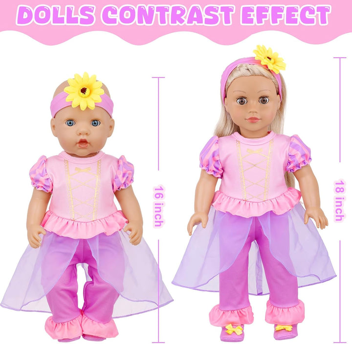 7 Teile Puppenkleidung für 40 bis 46 cm - Strampler Outfit und Zubehör Set Geschenk, ohne Puppe