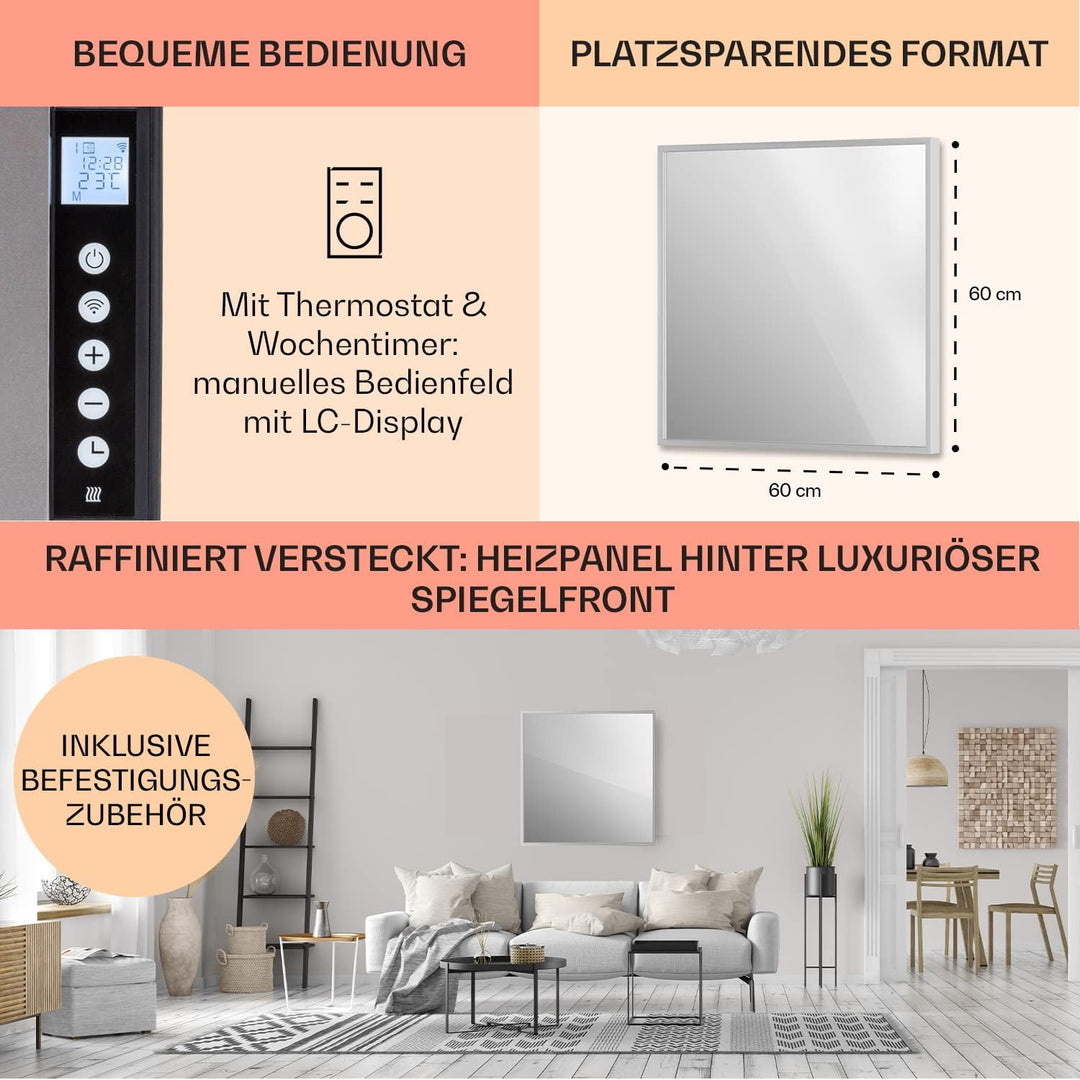 Klarstein Infrarotheizung, Infrarot Spiegelheizung Standgerät, Infrarotheizung mit Thermostat, Heizu