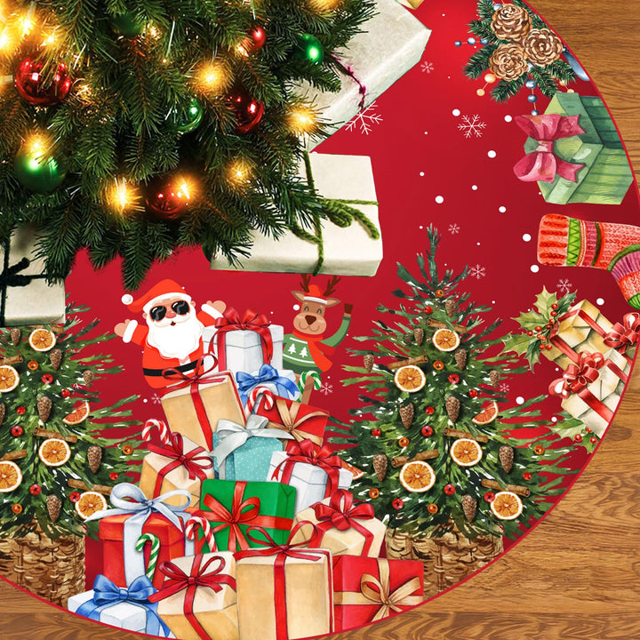 Weihnachtsbaum Decke, 120cm Grosse Dunkelrot Weihnachtsbaum Rock Matte mit Weihnachtsmann, Polyester