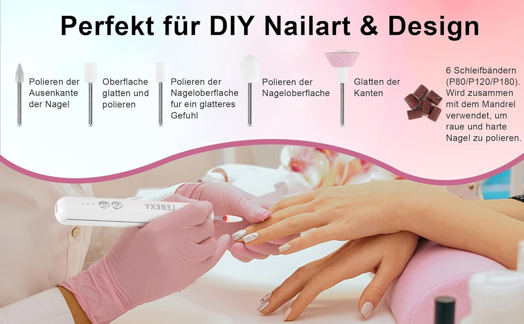LEBEXY Elektrische Nagelfräser Maniküre Pediküre Kabellos Set | Nagelfeile Fräser Schleifpolierer fü