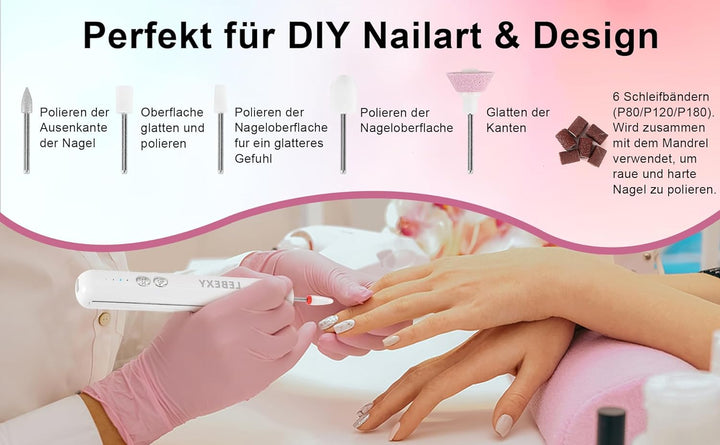 LEBEXY Elektrische Nagelfräser Maniküre Pediküre Kabellos Set | Nagelfeile Fräser Schleifpolierer fü