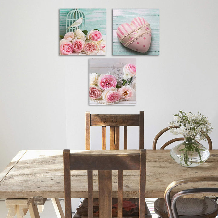 Feeby Bilder 3 Teile Herz Blumen 180x60 cm Wohnzimmer Schlafzimmer Büro Flur Küche Wandbilder Modern