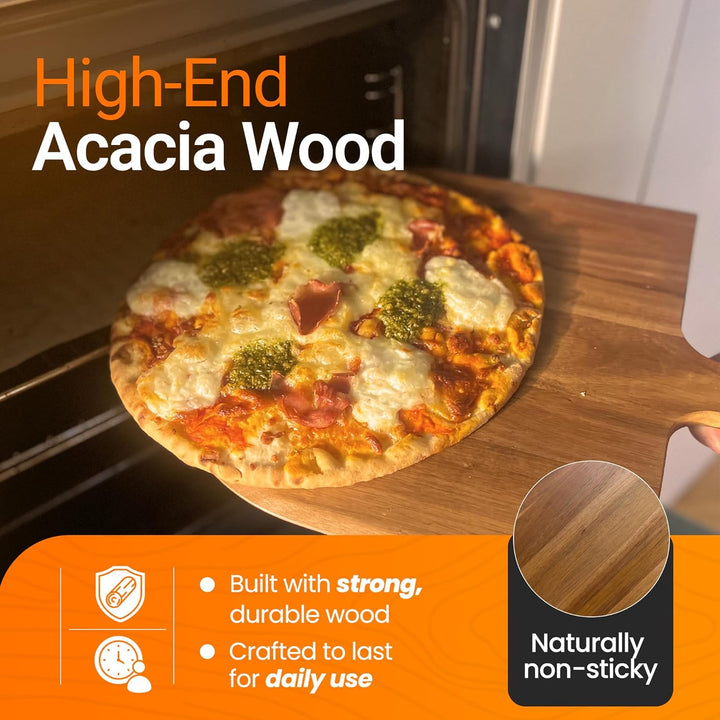 Pizzaschieber aus Akazienholz – Extra grosses Pizzabrett 40,5 × 55,5 × 1,5 cm • Servierbrett & Pizza
