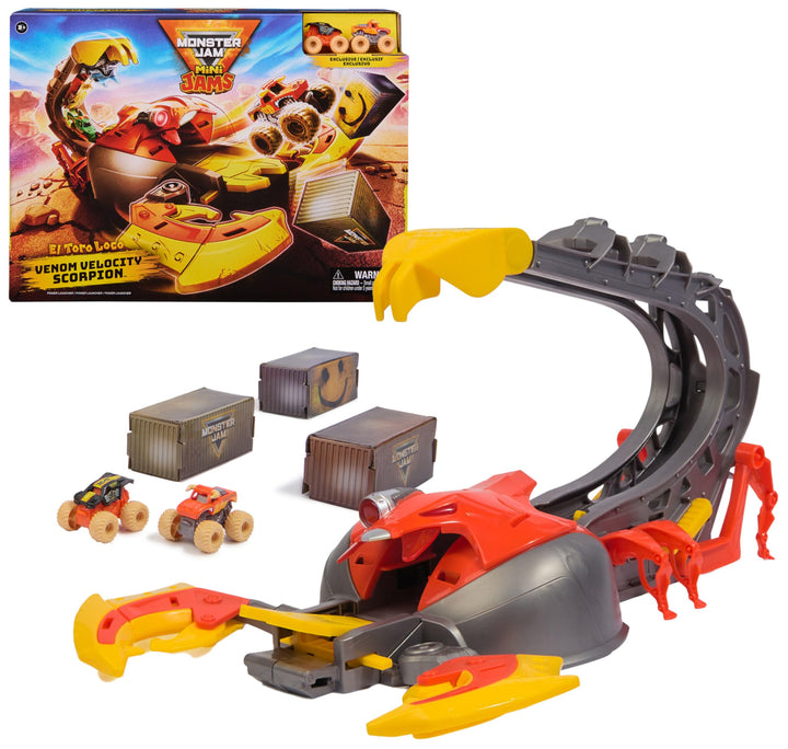 Monster Jam, EL Toro Loco's Venom Velocity Scorpion-Spielset, Rampenkatapult mit elektronischer Besc