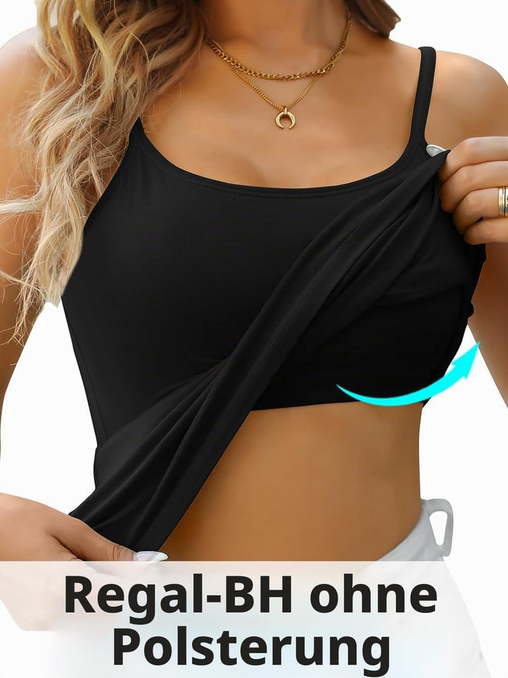 Attraco 2er Pack Damen Baumwolle Tank Top mit Regal BH Unterhemd Verstellbarer breiter Riemen Camiso