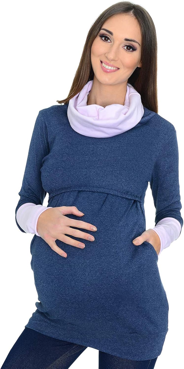 Mija - 2 in1 Stillpullover & Umstandspullover Stilltop Still-Pulli Maddy 7115A S Blau / Rosa, S Blau