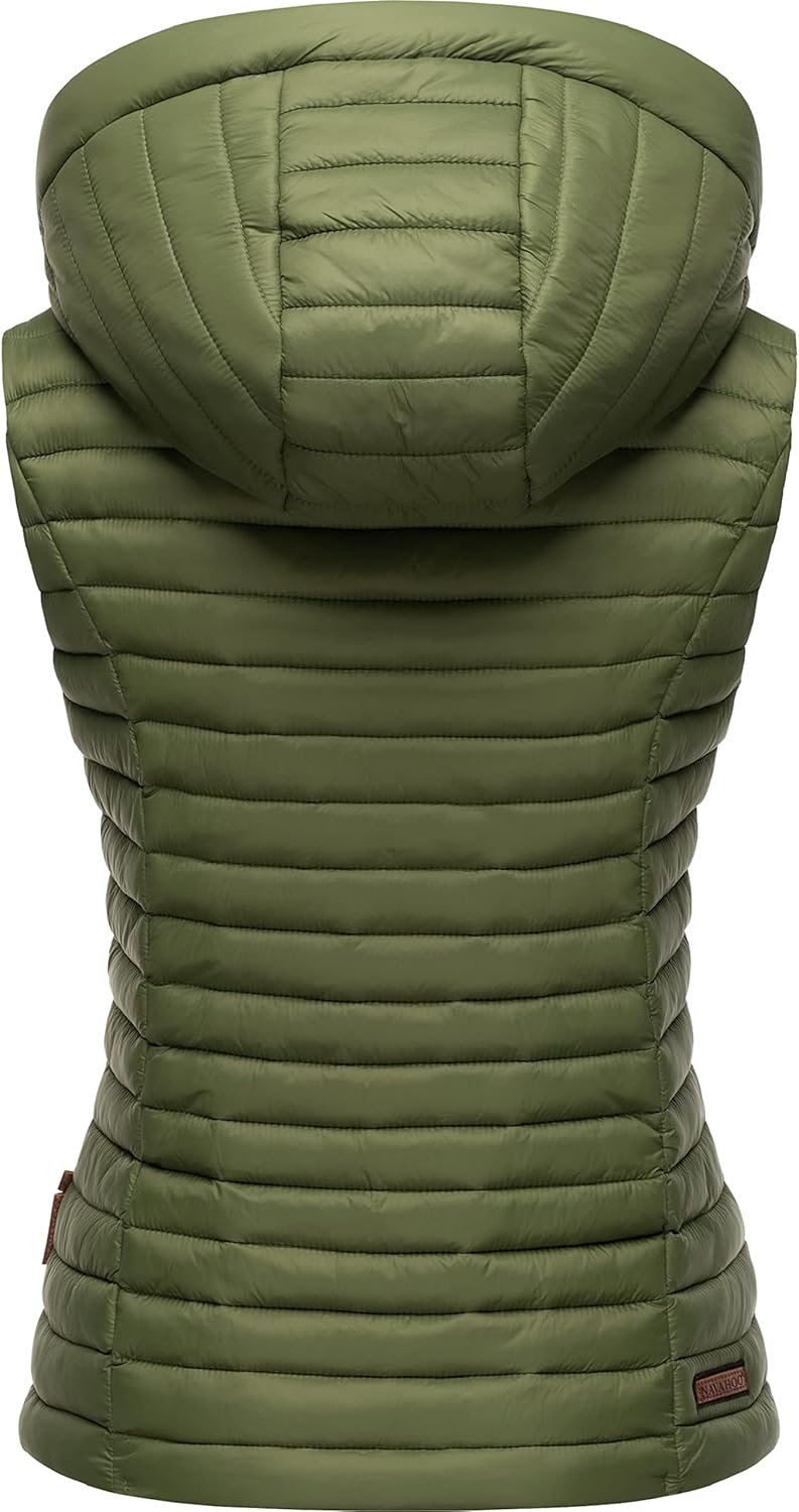 Navahoo Damen Übergangsjacke leichte Steppweste mit Abnehmbarer Kapuze Shadaa XS-3XL XS Dusty Olive,