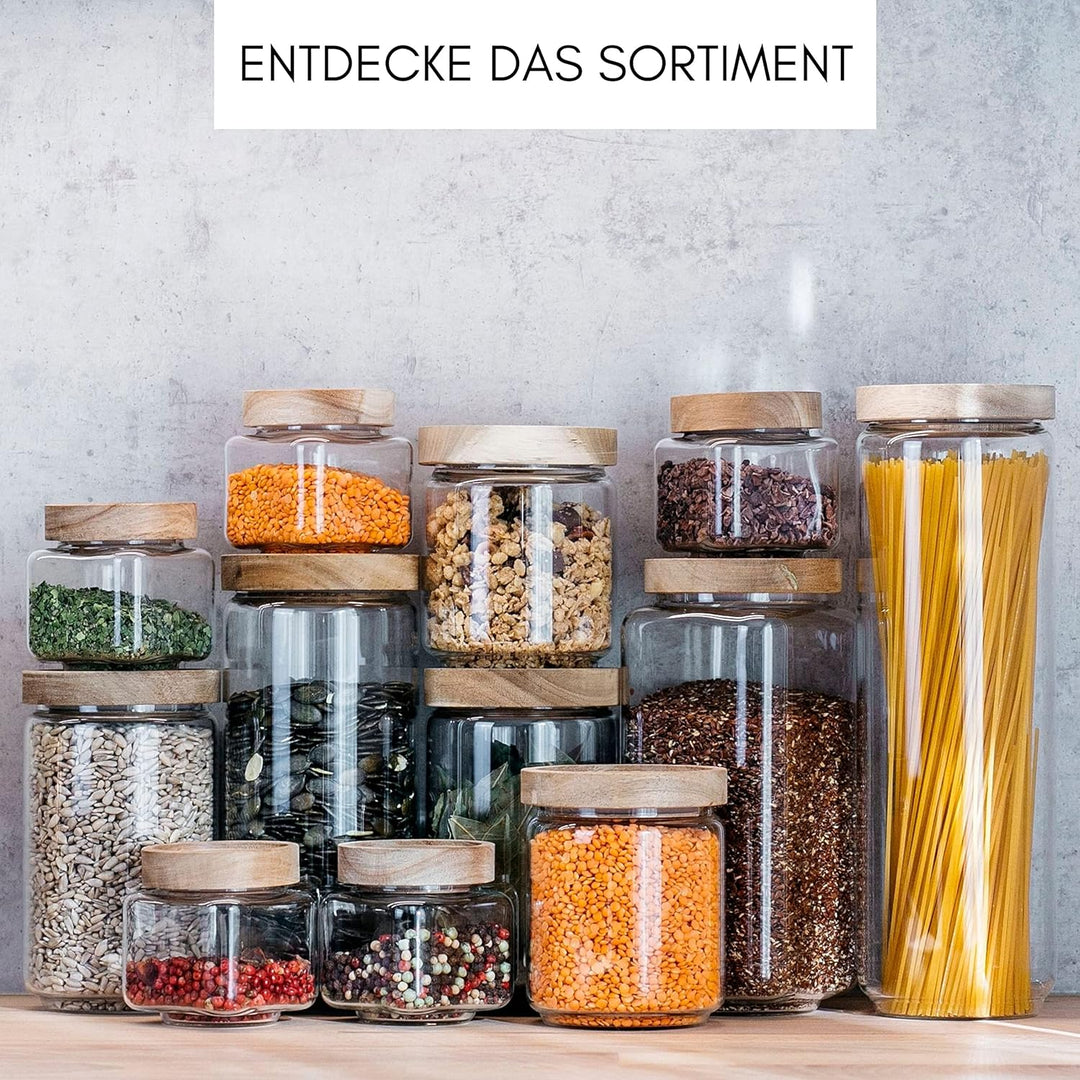 Econovo® Vorratsdosen Glas mit Deckel Set 1000ml (3-teilig) aus Borosilikatglas, stapelbar und luftd