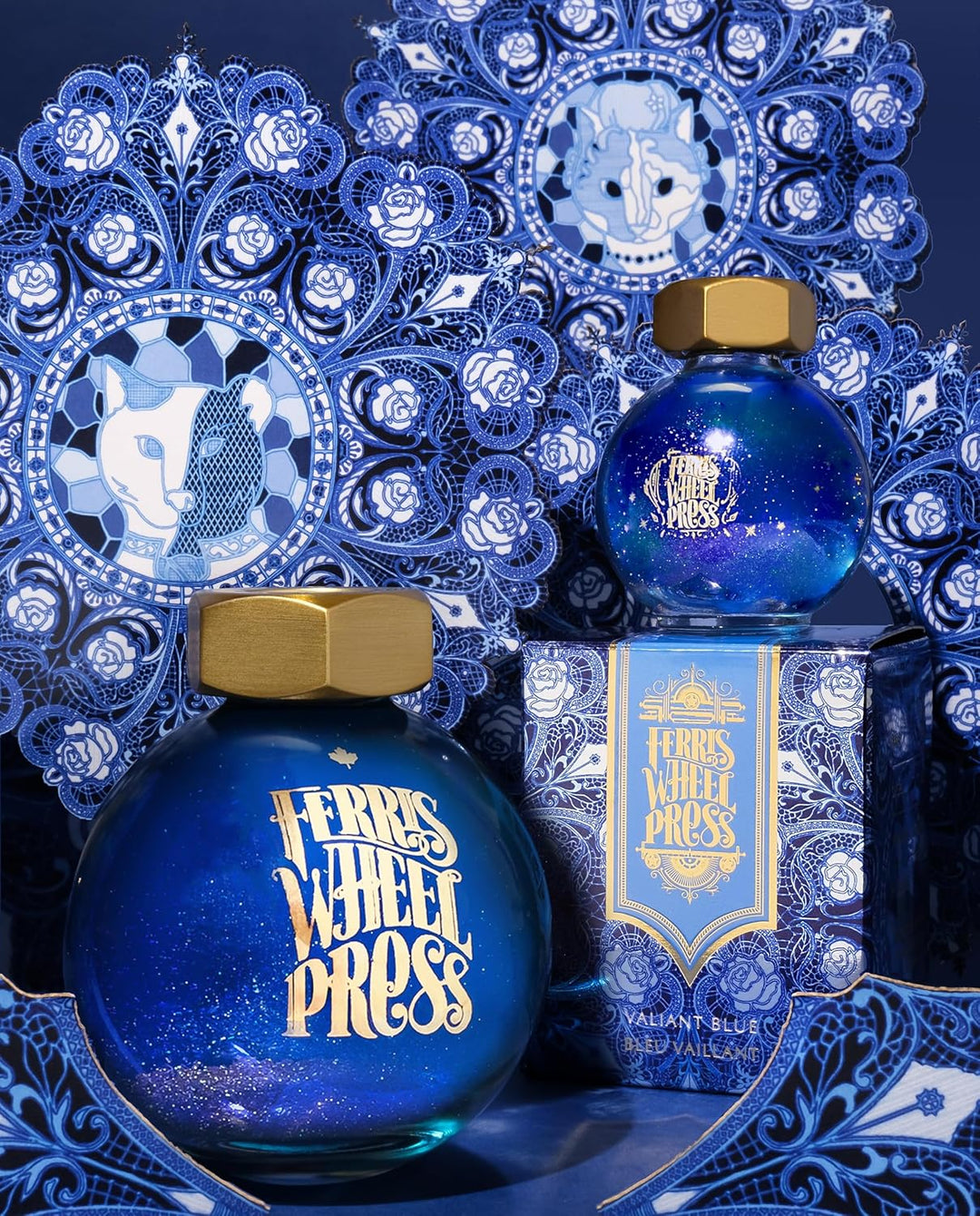 Ferris Wheel Press Ink, FerriTales Collection, Valiant Blue with Green/Gold Shimmer, 85ml Fountain P