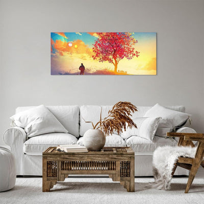 Panorama Bilder auf Leinwand 100x40cm Leinwandbild mit Rahmen Baum Wiese Feld Gross Wanddeko Bild Sc