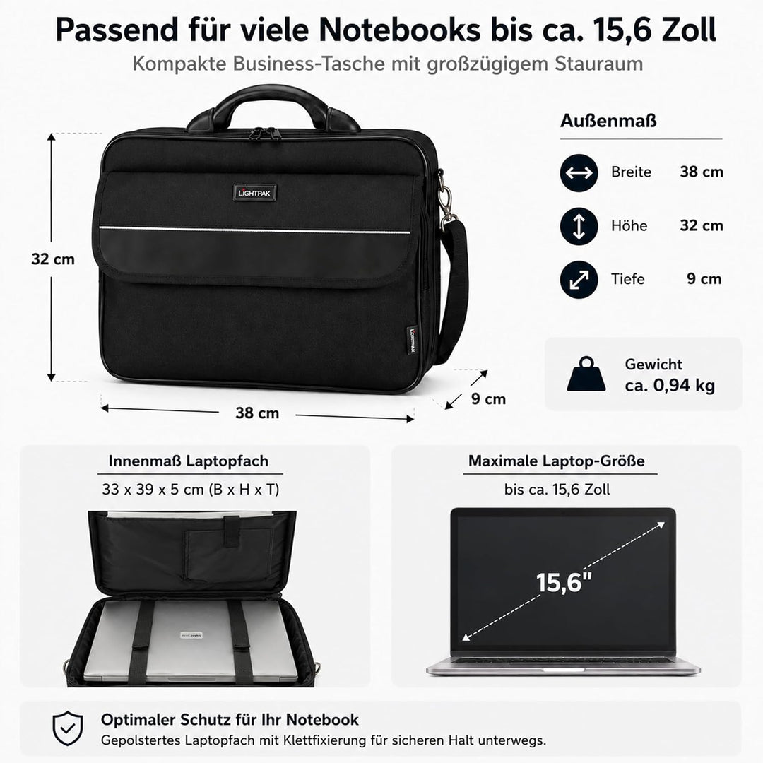 Lightpak Laptoptasche Elite S für 15 Zoll Notebooks, Umhängetasche aus Polyester mit Organizer-Fach