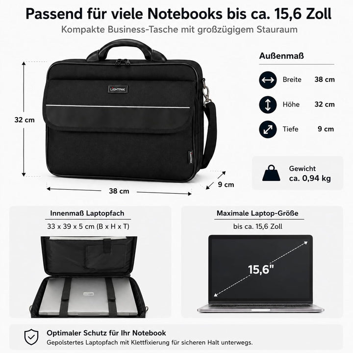 Lightpak Laptoptasche Elite S für 15 Zoll Notebooks, Umhängetasche aus Polyester mit Organizer-Fach