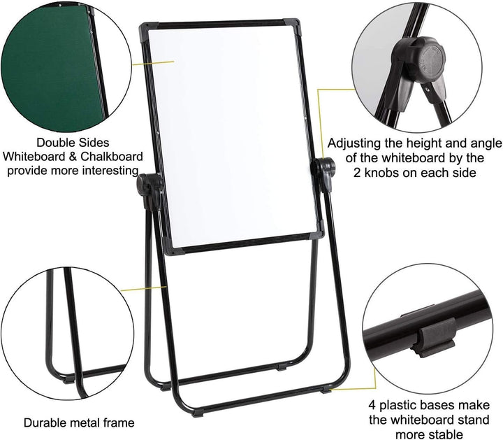 DOEWORKS Kinder Staffelei Magnetische Whiteboard U-Ständer, Doppelseitiges Whiteboard & Kreidetafel