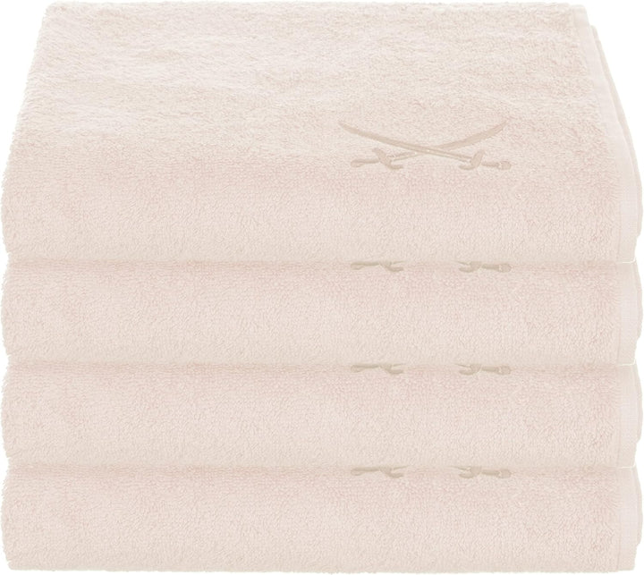 Sansibar Handtuch mit gesticktem Säbel Logo Badtuch 100% Baumwolle 50x100 cm (4er Set, Sand) 4er Set