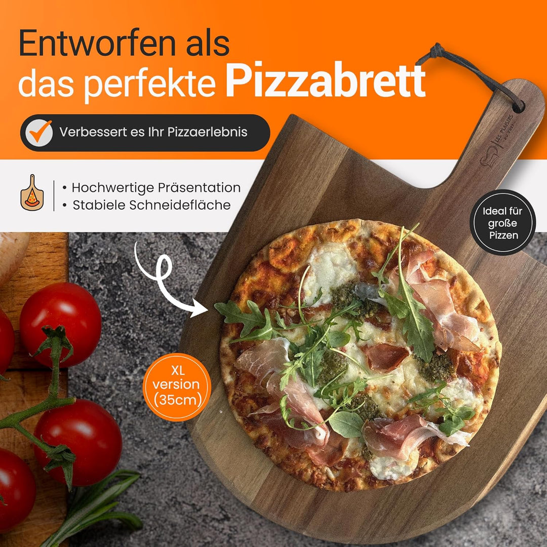 Pizzaschieber aus Akazienholz 35,5 × 48,6 cm – Grosses Pizzabrett & Servierplatte – Handgefertigt, R