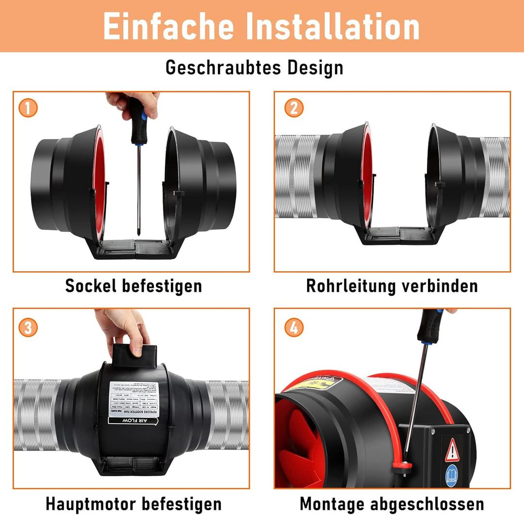 100 mm Einstellbar Rauchabzug Rohrventilator Inline-Kanalventilator, 320 m3/h Abluftventilator Lüfte
