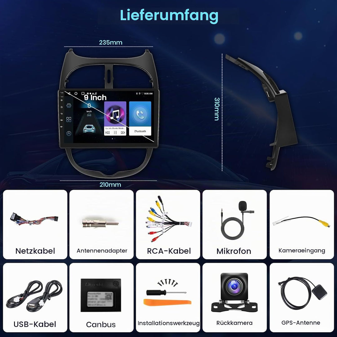 2+64G Android Autoradio für Peugeot 206/206CC 2001-2016 Cirteon C2 Wireless Carplay&amp;Android Auto, 9&