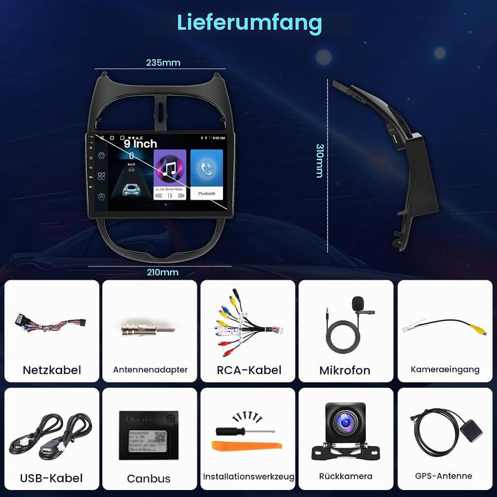 2+64G Android Autoradio für Peugeot 206/206CC 2001-2016 Cirteon C2 Wireless Carplay&amp;Android Auto, 9&