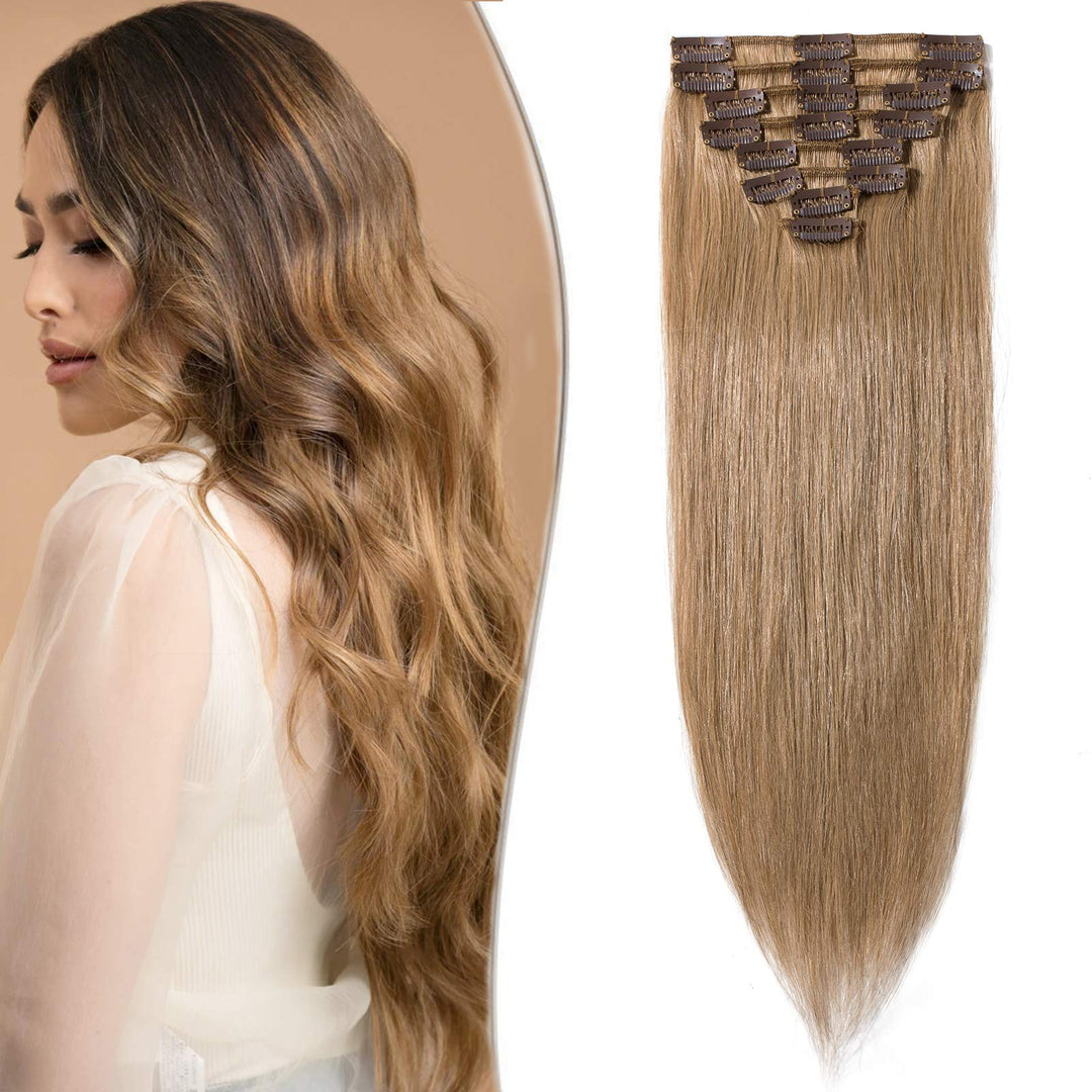 SEGO Clip in Haarverlängerung Echthaar 8 Tressen dünn Extensions 100% Remy Human Haar Haarteil günst