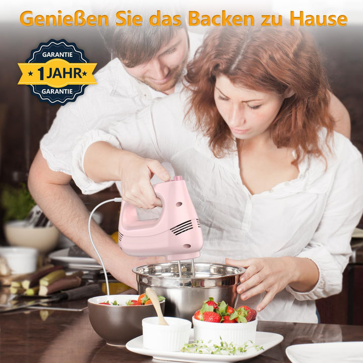 Elektrischer Handmixer mit Edelstahl Schneebesen, Knethaken, Elektrische Handrührer,Turbo Boost /5 G