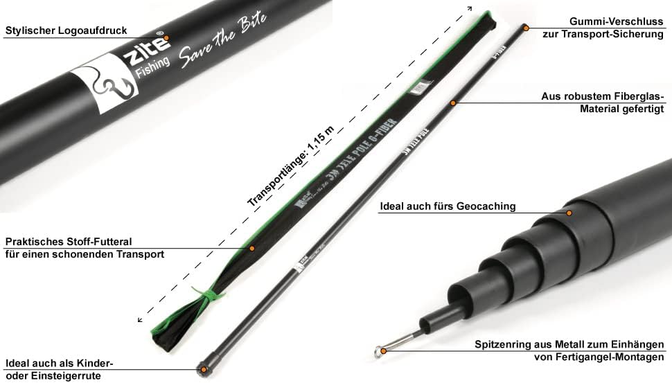 Zite Fishing Stipprute 3-7 m – Teleskoprute Stippe Glasfaser mit Spitzenring – Basic Teleskopangel/F