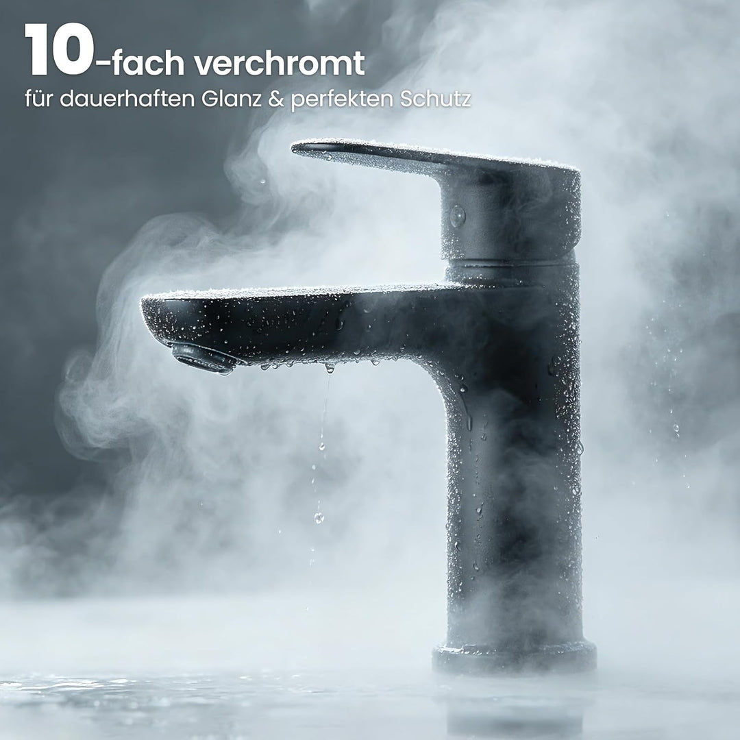 CECIPA Wasserhahn Bad Schwarz, Waschtischarmatur mit Auslauf Höhe 10cm, Schwarz